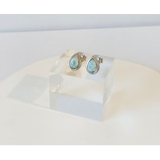 Ασημένια Σκουλαρίκια καρφωτά - Δάκρυ με ημιπολύτιμη πέτρα larimar (SE45)